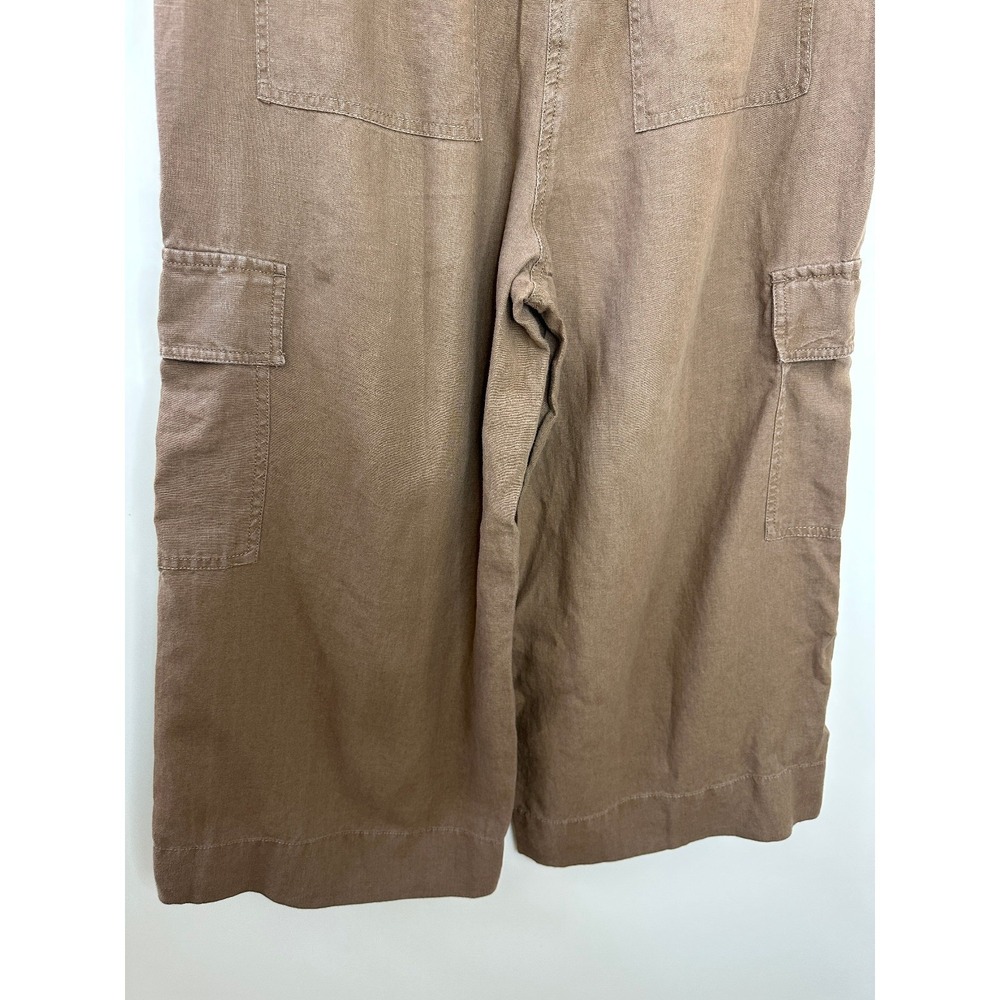 Chico's Wide Leg 100% Linen Faded Brown Relaxed Cargo Crop Pants Size 2 US 12 - Picture 15 of 16